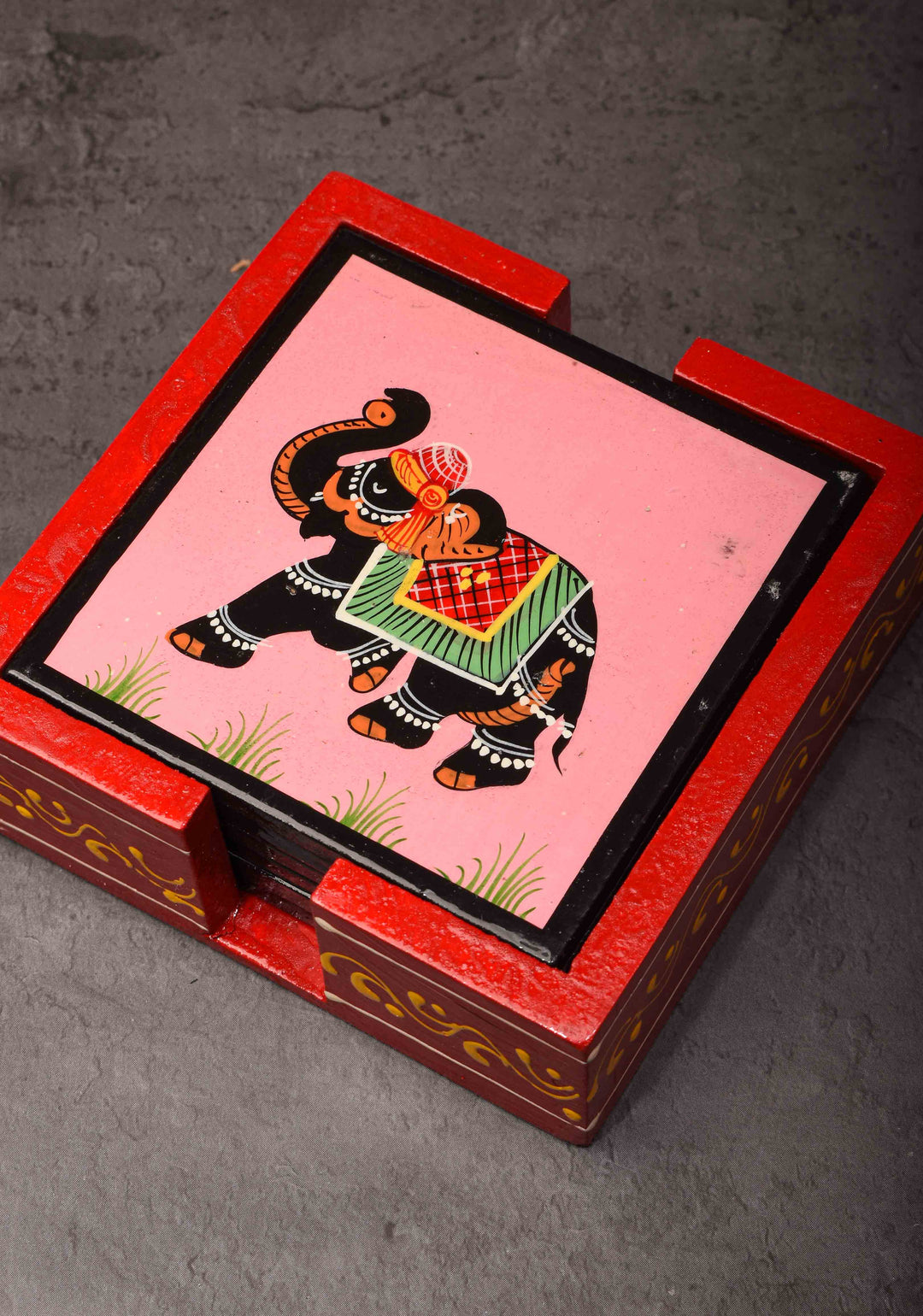 Wooden Coasters with Miniature Handpainting Set of 6