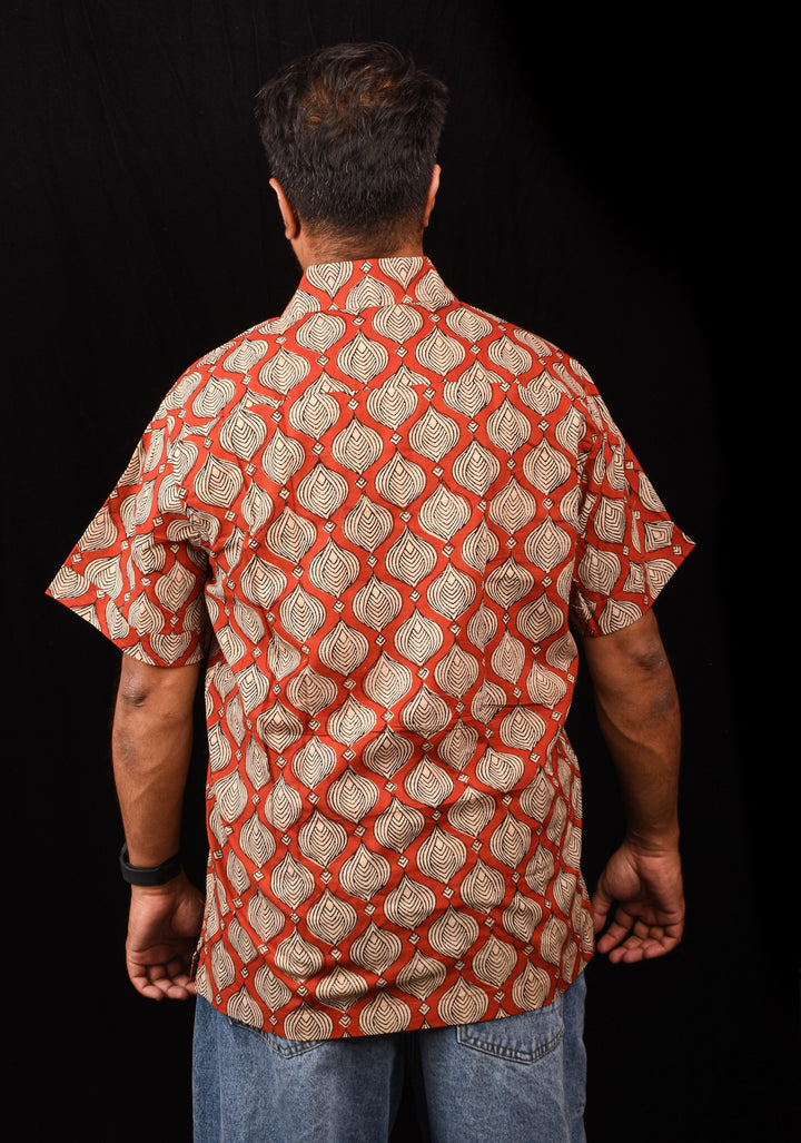 Red Black Bagru Handblock Printed Cotton Mens Shirt Musafir