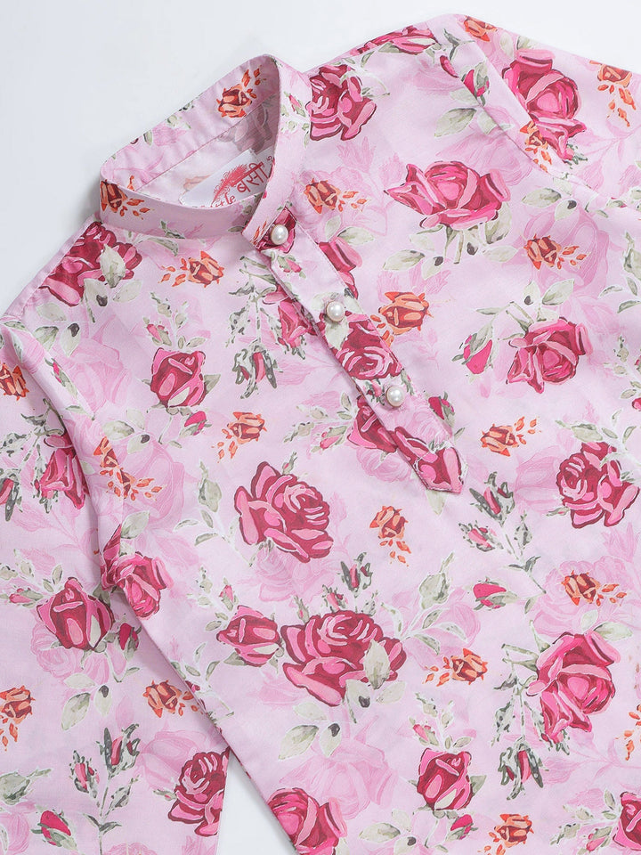 Blush Pink Rose Muslin Kurta with Cotton Dhoti | SHOBITAM