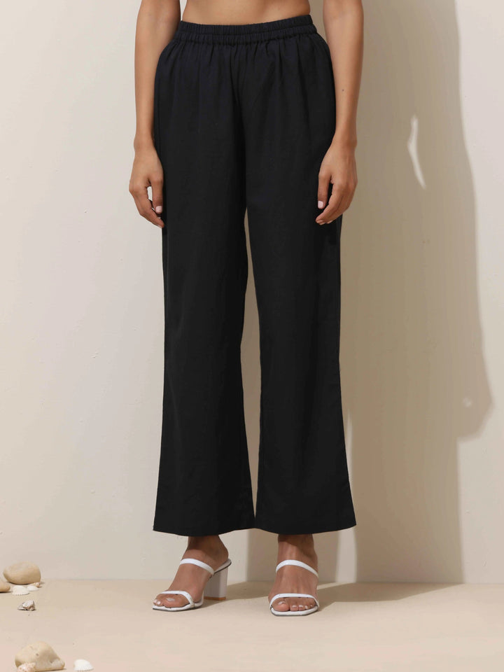 Black Cotton Linen Kurta Pant Set | SHOBITAM