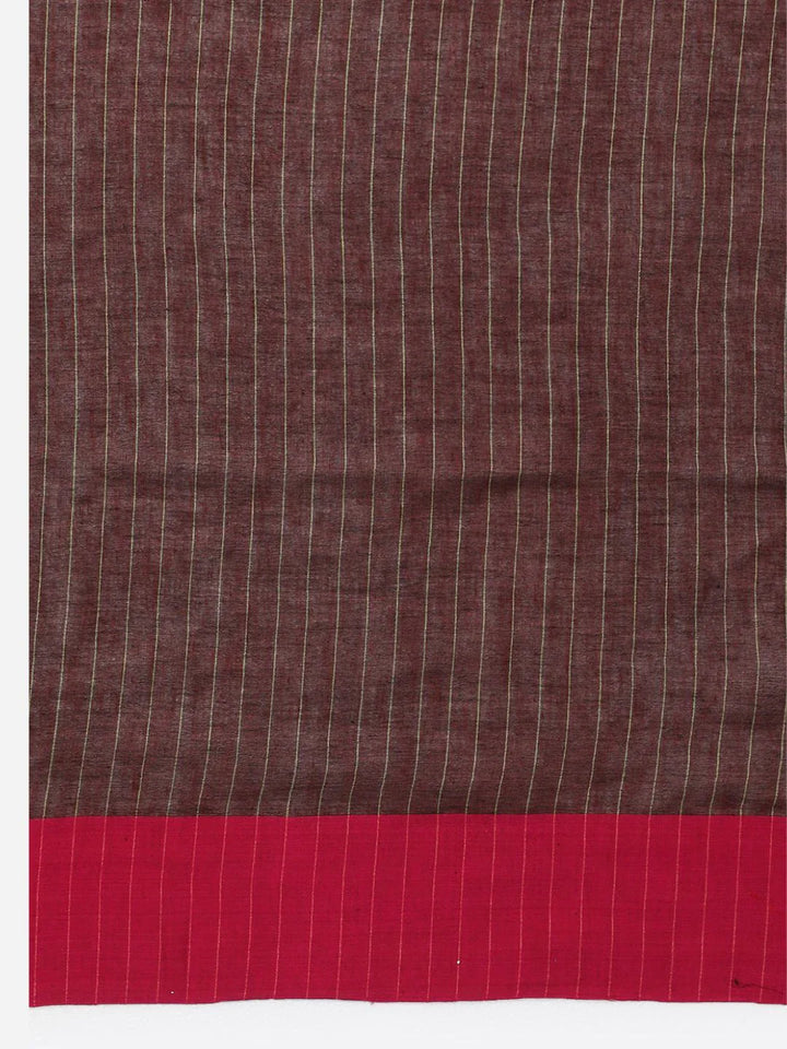 Brown Handloom Jamdani Cotton Saree With Blouse Piece