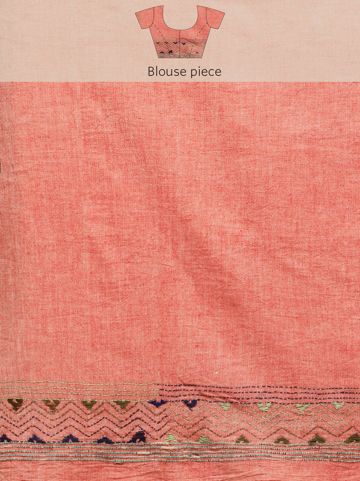 Peach Khesh Kantha Cotton Saree | SHOBITAM