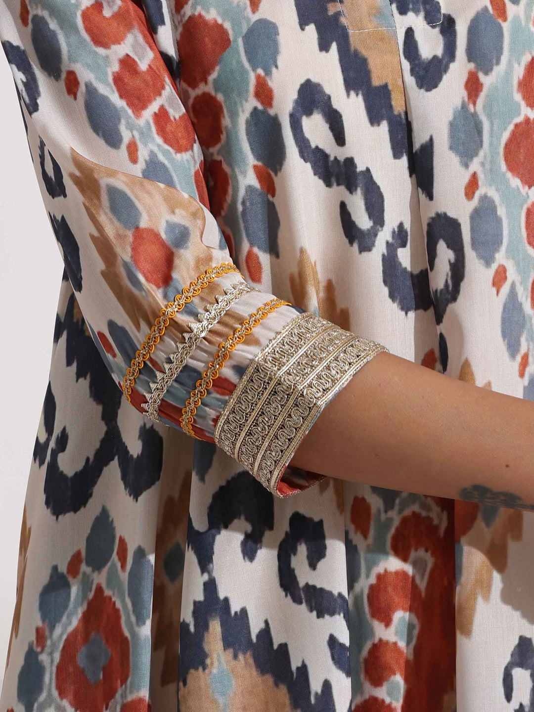 Off White Ikat Print Anarkali Kurta Co-ord Set | SHOBITAM