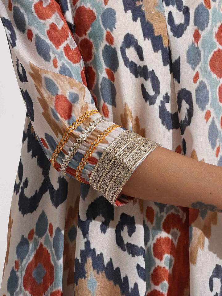 Off White Ikat Print Anarkali Kurta Co-ord Set | SHOBITAM