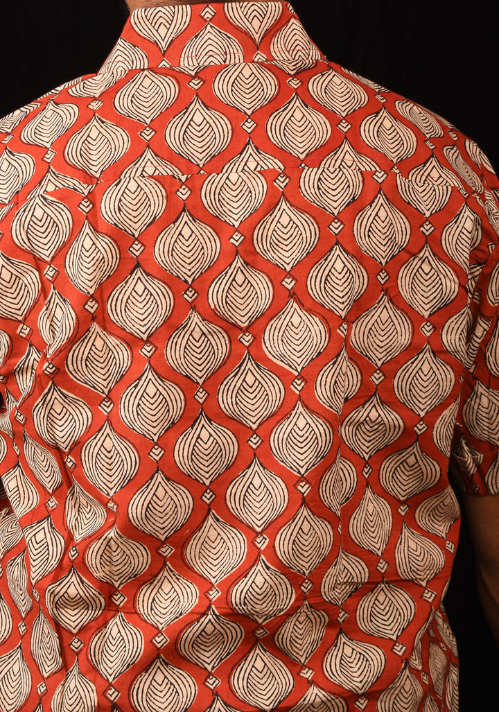Red Black Bagru Handblock Printed Cotton Mens Shirt Musafir