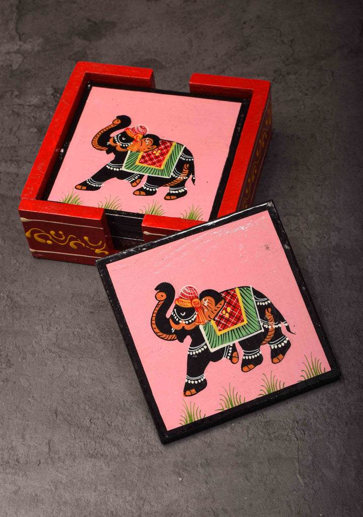 Wooden Coasters with Miniature Handpainting Set of 6