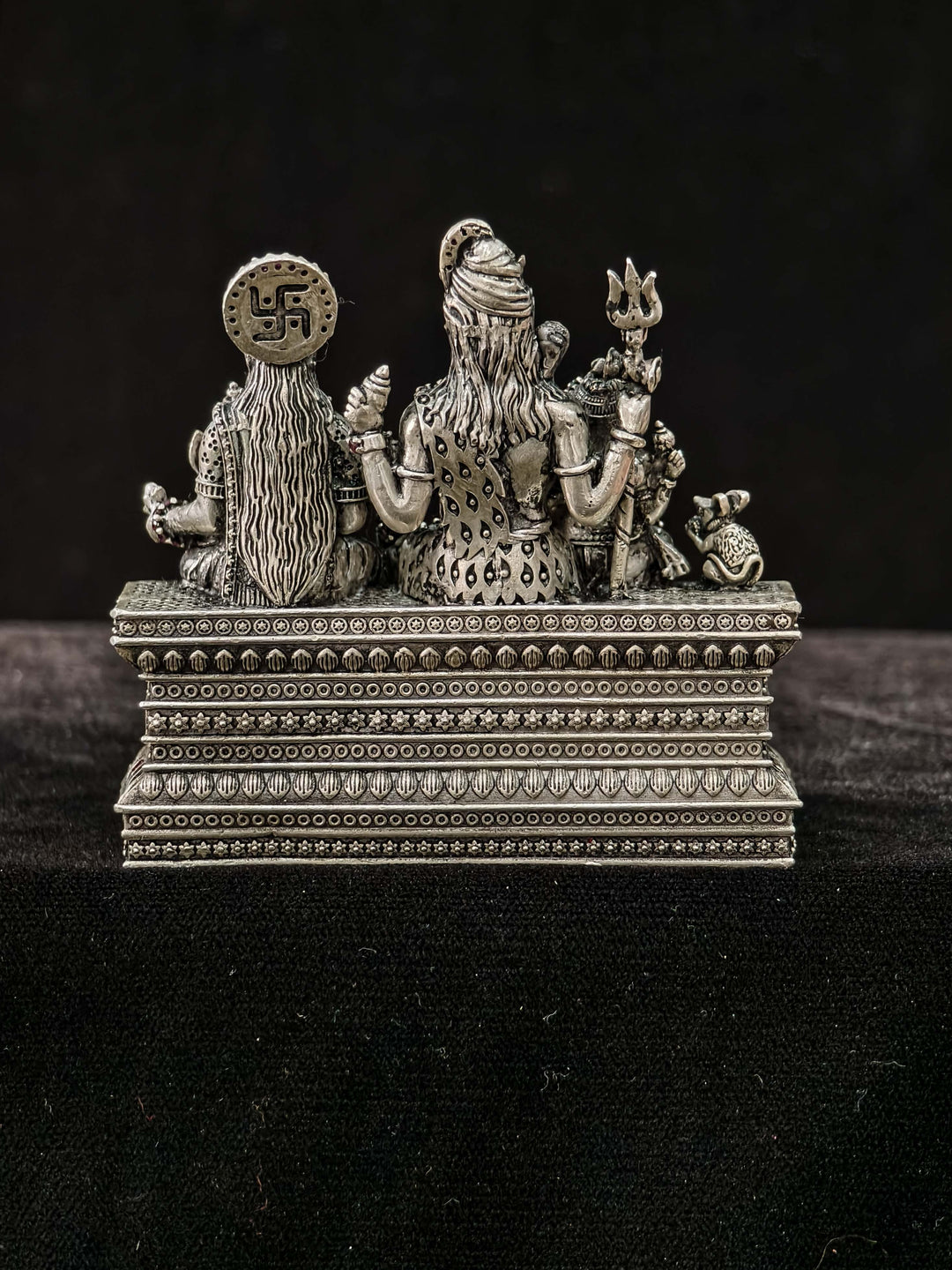 Exquisite Pure 92.5 Silver 3D Idol  Shiva Family with stone work, 360 degree work