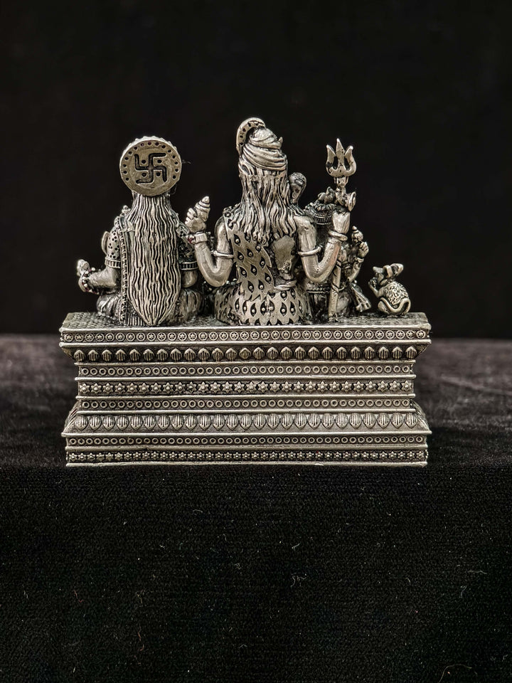 Exquisite Pure 92.5 Silver 3D Idol  Shiva Family with stone work, 360 degree work