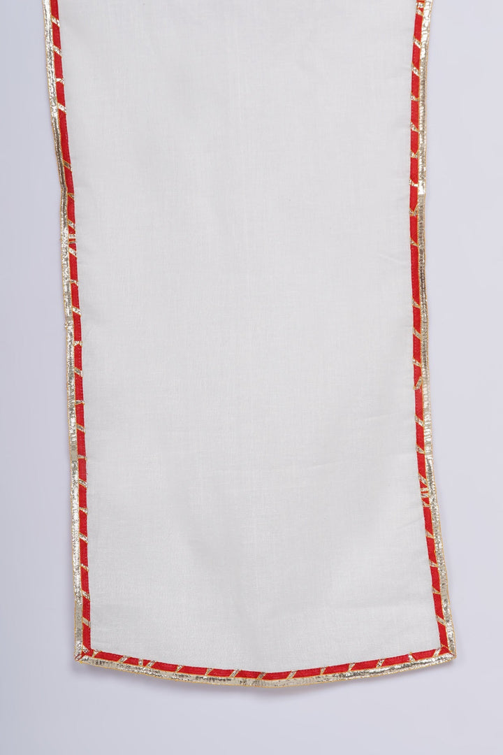 Girls Hand Gotawork Floral Kurta with Red Plazzo & White Dupatta  | SHOBITAM