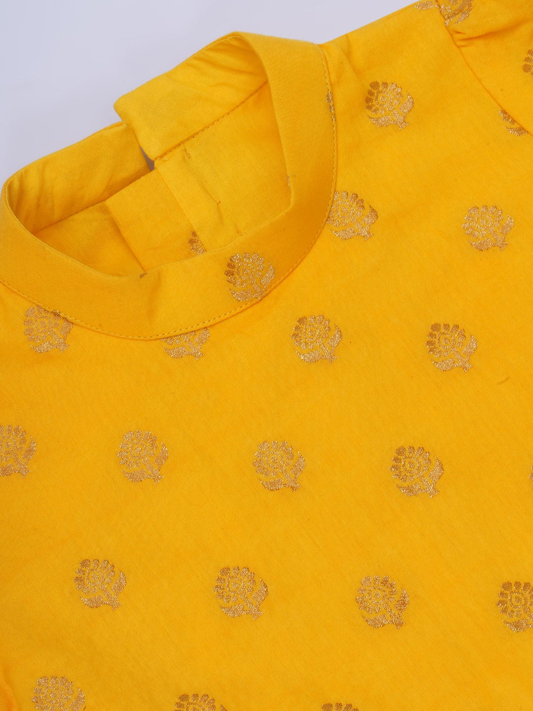 Cotton Floral Embroidery Ready to wear Blouse with Ready to wear Chanderi Saree - Casal & Yellow | SHOBITAM
