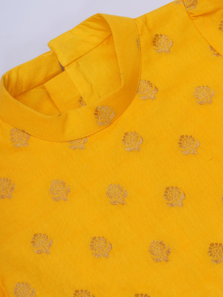 Cotton Floral Embroidery Ready to wear Blouse with Ready to wear Chanderi Saree - Casal & Yellow | SHOBITAM