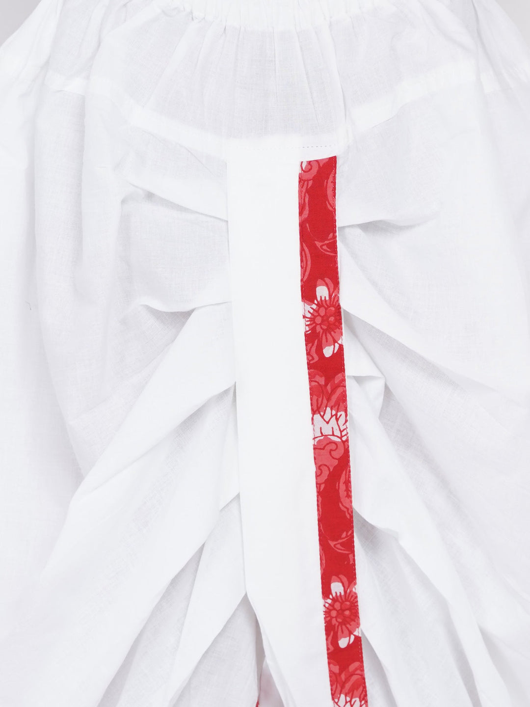 Boys Floral Kurta with Pearl Buttons and Dhoti in Red and White  | SHOBITAM