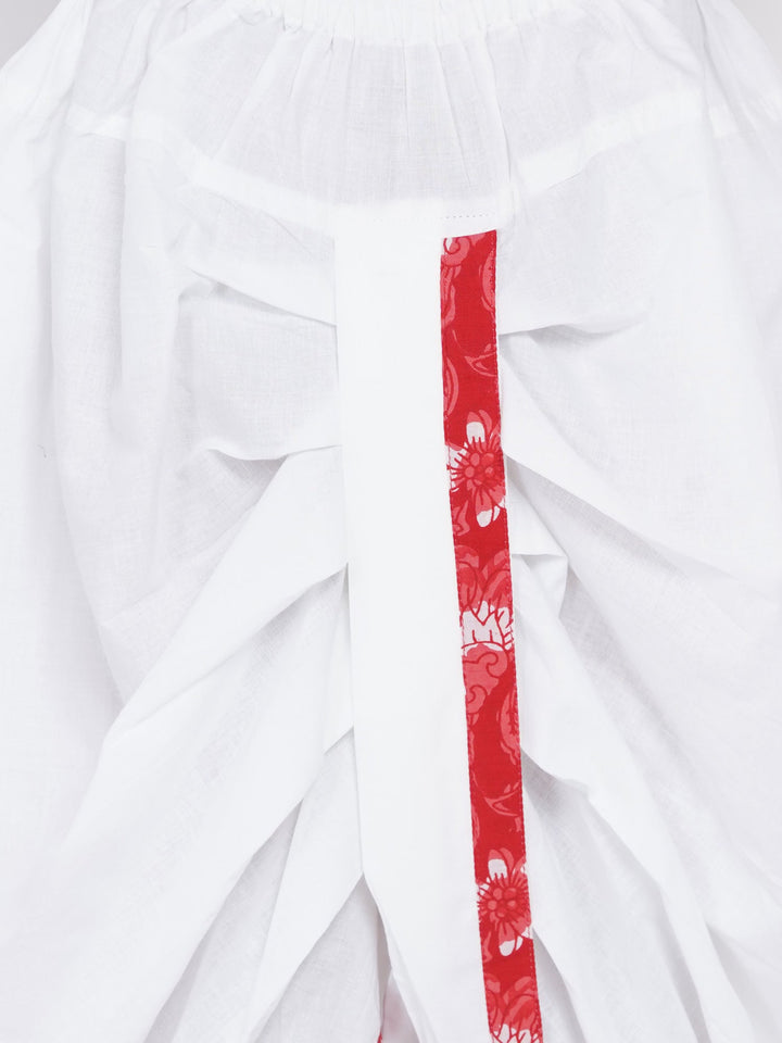 Boys Floral Kurta with Pearl Buttons and Dhoti in Red and White  | SHOBITAM