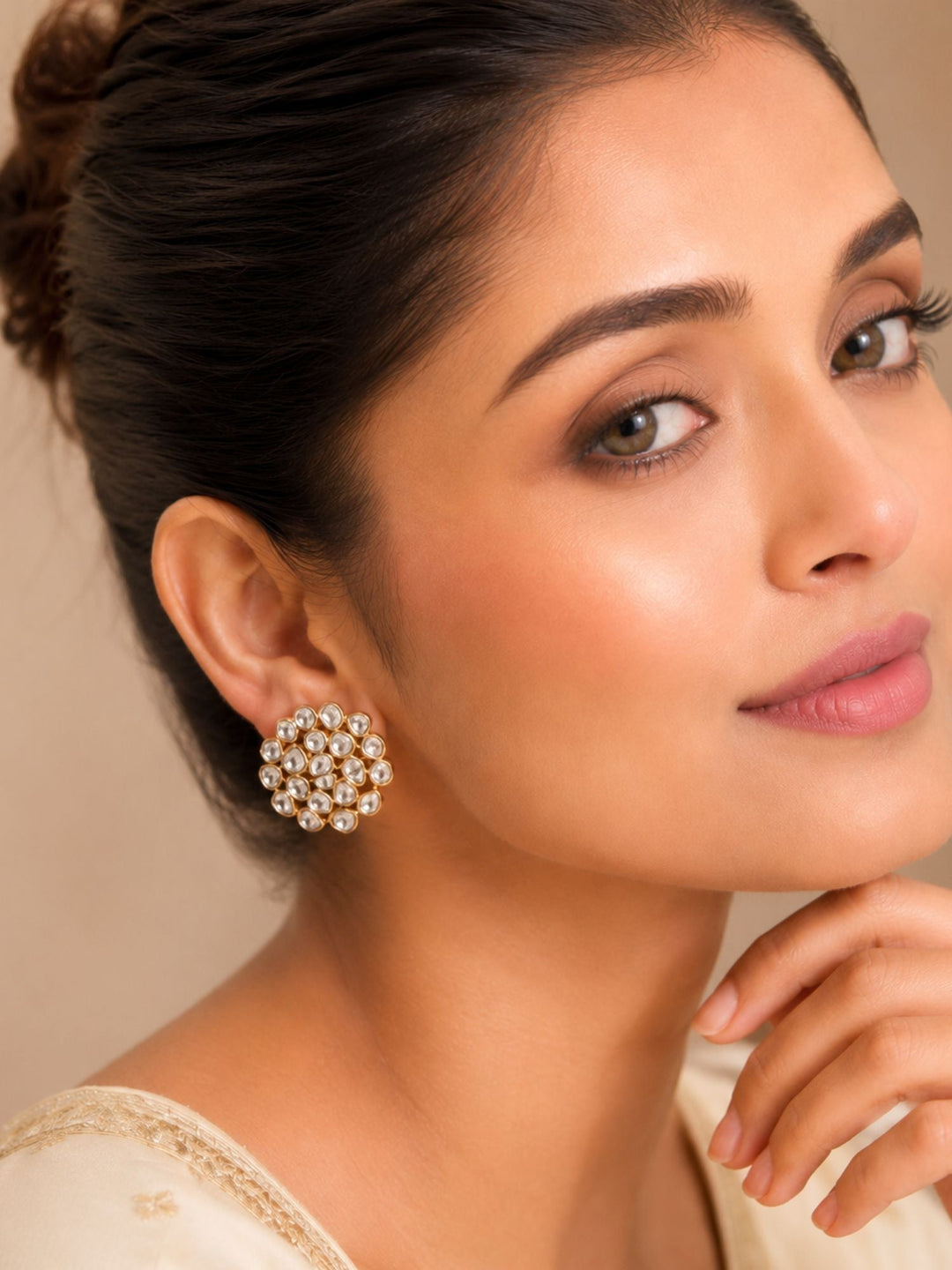 Gold Plated Polki Studs Earring | SHOBITAM