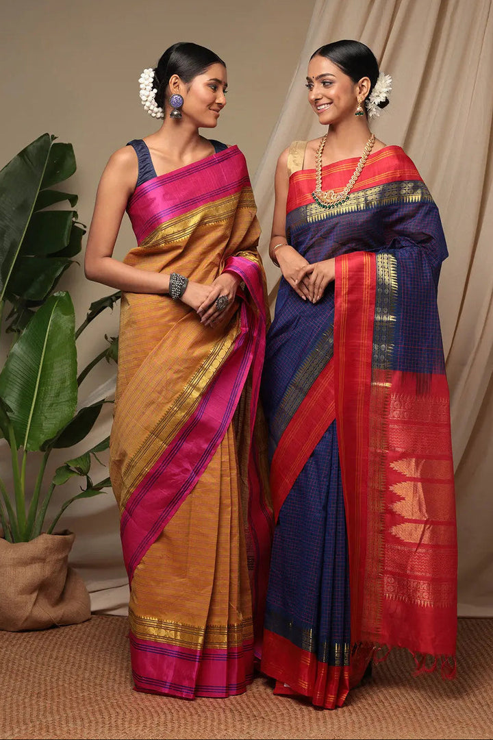 Handloom Honey Yellow Pure Cotton Kanchi Saree With Pure Silk Border And Pallu | SHOBITAM