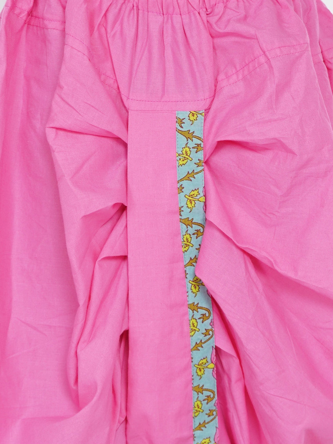 Boys Floral Kurta with Pearl Buttons and Dhoti in Blue and Pink  | SHOBITAM