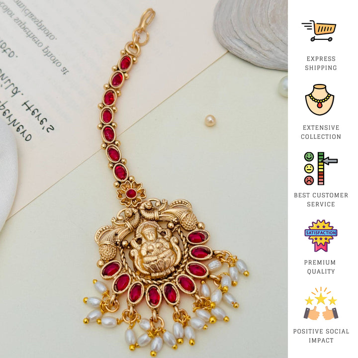 Antique Temple Style Goddess Laxmi Maang Tikka for Women | SHOBITAM