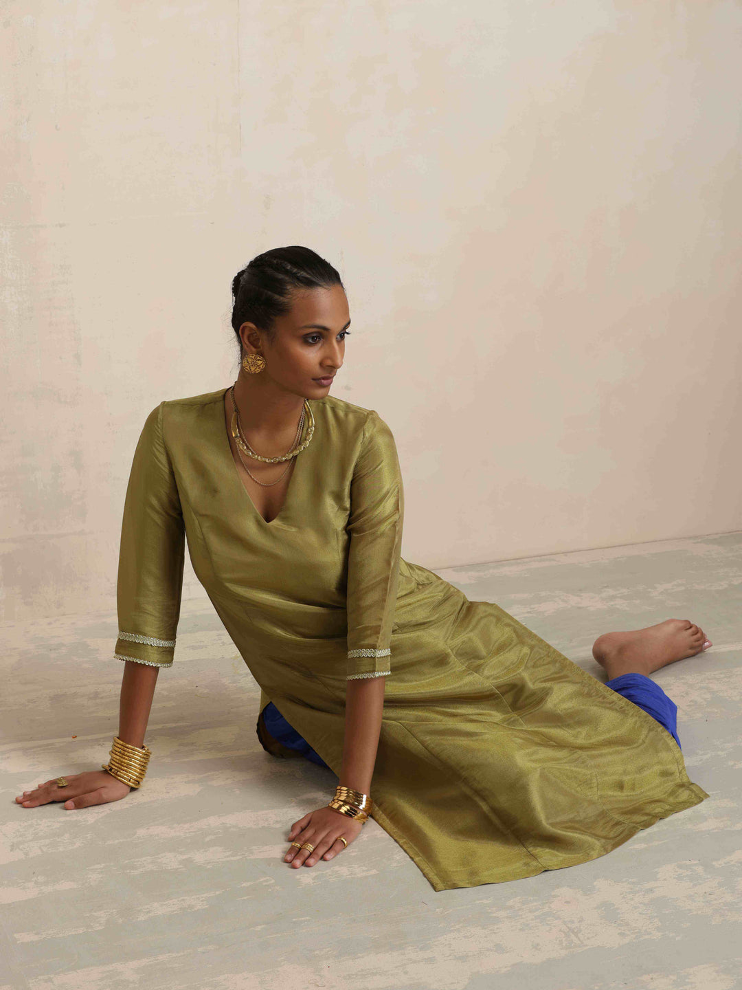 Green Tissue Straight Kurta Set | SHOBITAM