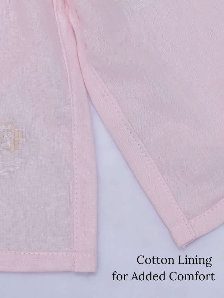 Boys Cotton Full Sleeves Kurta and Dhoti with Floral Zari Work - Pink | SHOBITAM