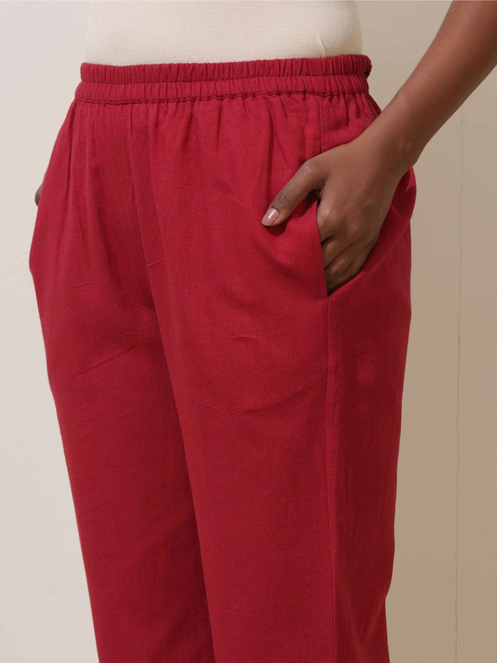 Maroon Cotton Linen Kurta Co-Ord Set  | SHOBITAM