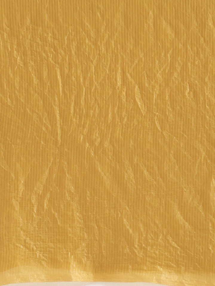 Mustard Tissue Stripe Saree With Unstitched Blouse | SHOBITAM