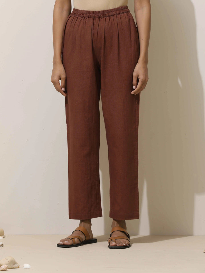 Brown Cotton Linen Kurta Pant Set | SHOBITAM