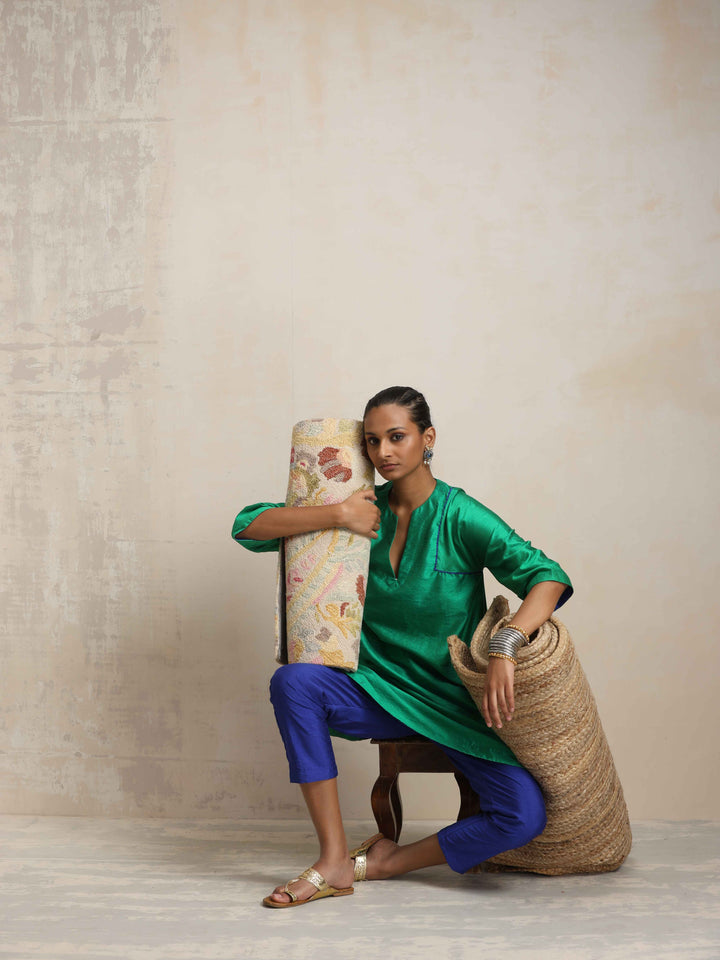 Bright Green Silk Kurta Co-ord Set | SHOBITAM