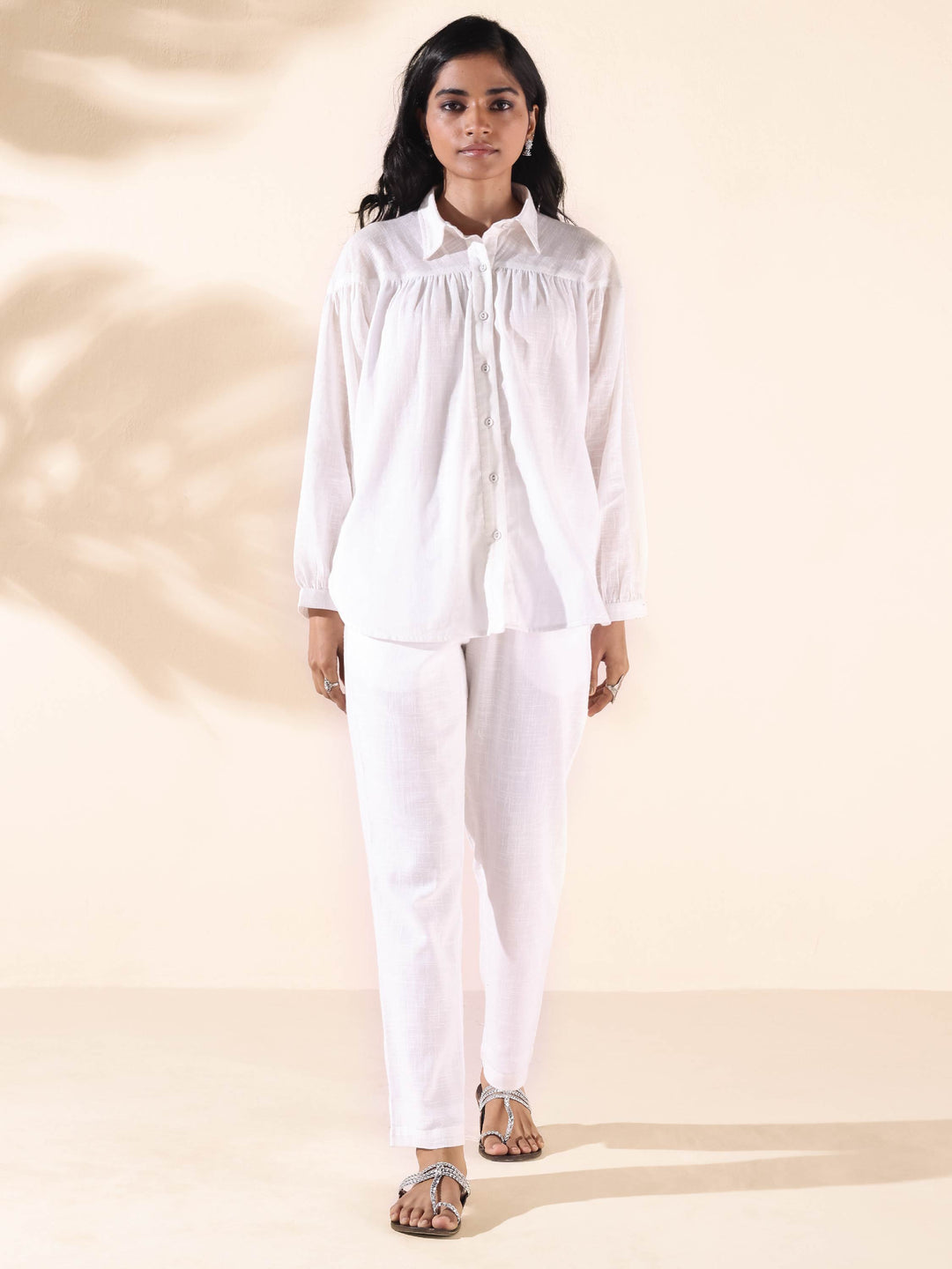 White Cotton Shirt Co-ord Set | SHOBITAM