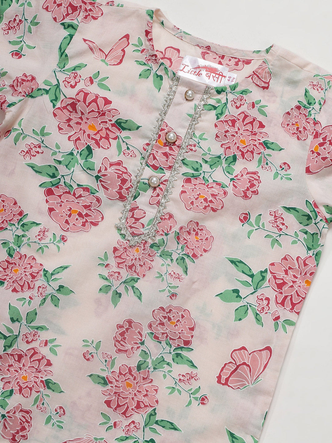 Petal Pink Floral Cotton Kurta with Dhoti | SHOBITAM
