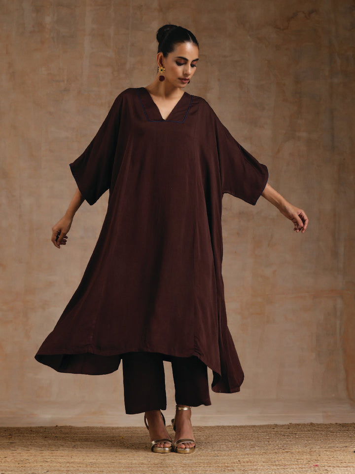 Cola Brown Modal Satin Oversized Kurta Set | SHOBITAM