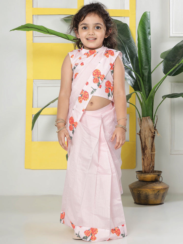 Pink Salt Floral Ready to Wear Saree with Stitched Blouse set | SHOBITAM