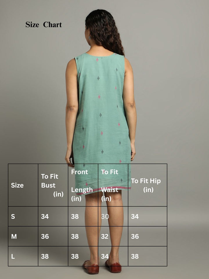 Green Cotton Handloom Dress | SHOBITAM