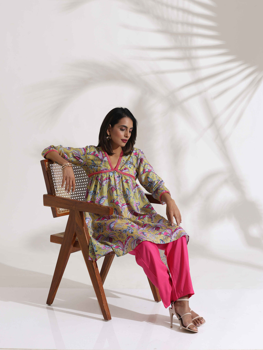 Yellow Print Anarkali Kurta Co-ord Set | SHOBITAM