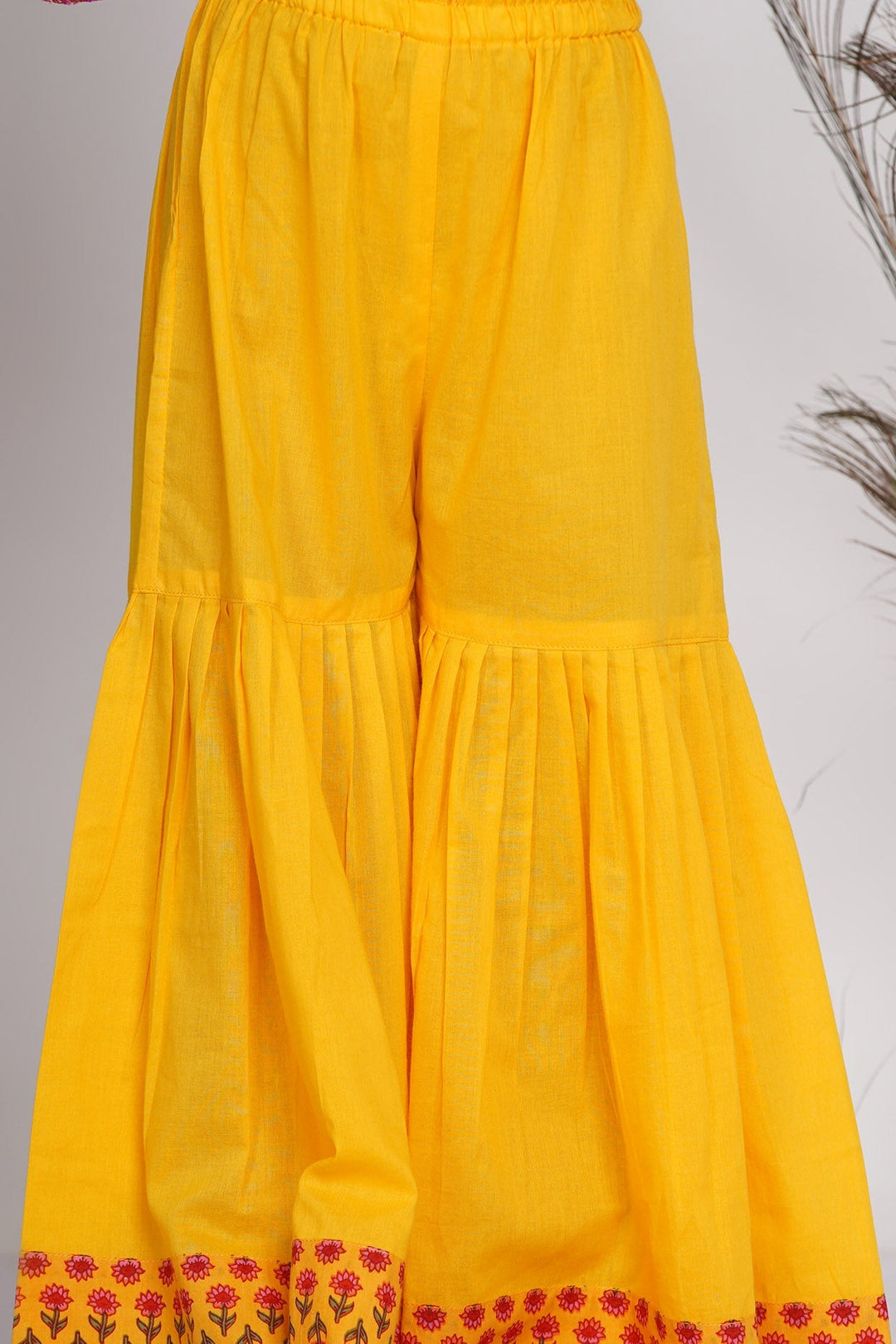 Girls Cotton Jaipuri Princecut Kurta frock with buti work, Sharara, and Dupatta | SHOBITAM