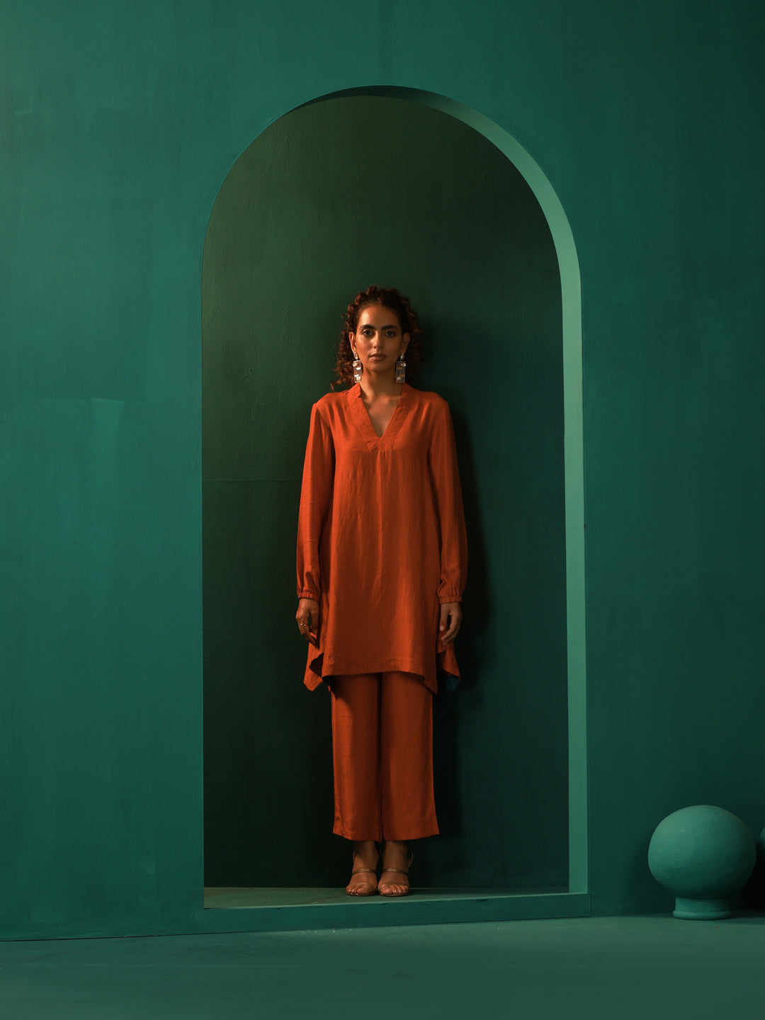 Rust Silk Collar Co-ord Set | SHOBITAM