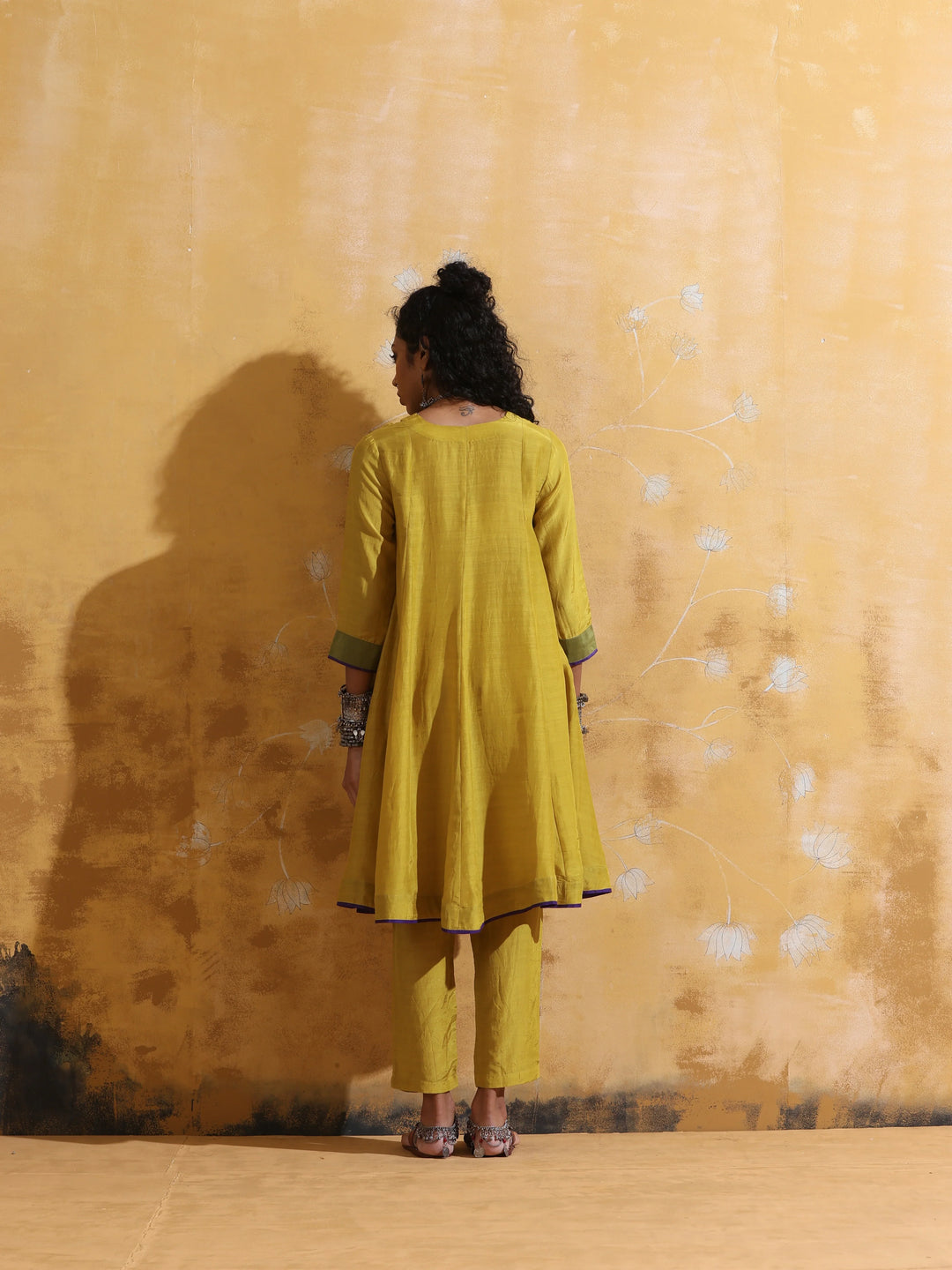 Lime Muslin Silk Flared Kurta Co-ord Set | SHOBITAM