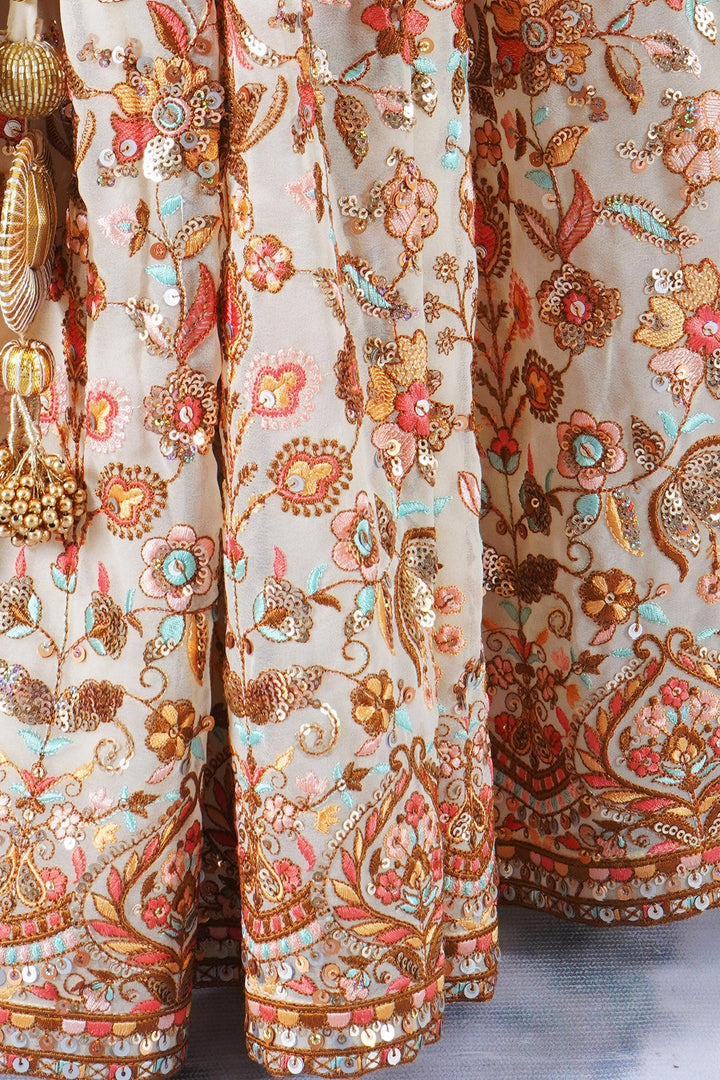 Girls Floral Embrodiery Lehenga with Blouse and Lacework Dupatta | SHOBITAM