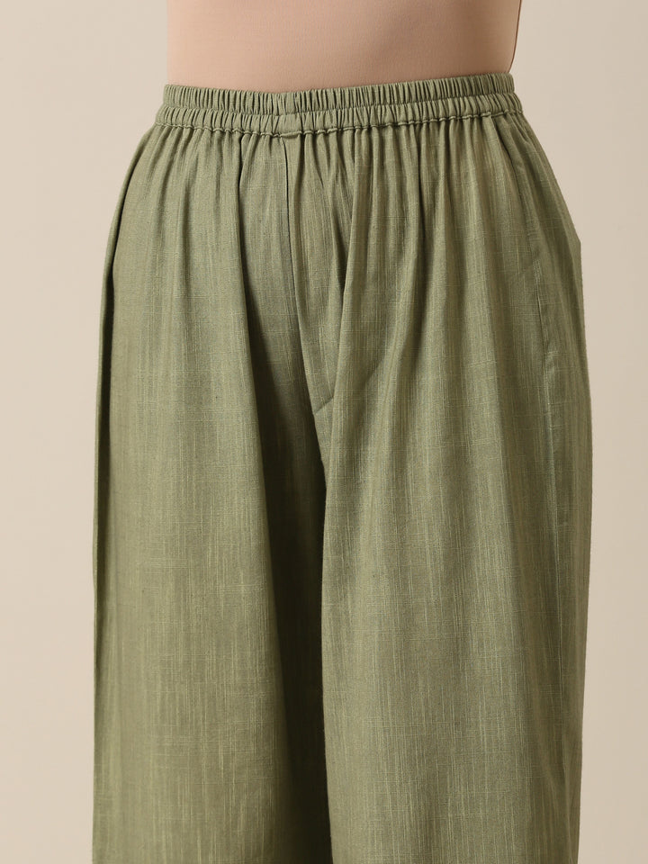 Sage Slub Texture Angrakha Pant Set | SHOBITAM