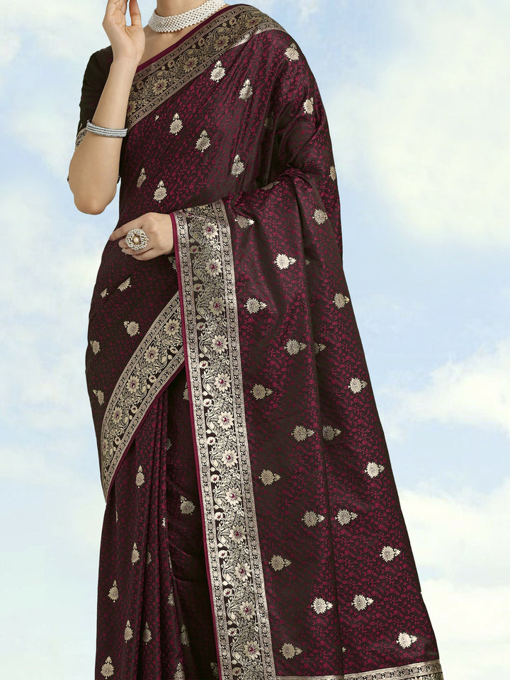 Maroon Banarasi Satin Silk Saree | SHOBITAM