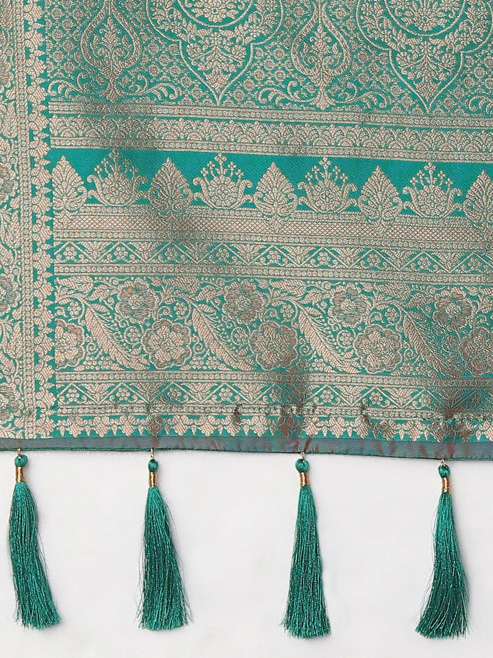 Rani pink Banarasi Semi Silk Saree With Traditional Paisley Weaves | SHOBITAM