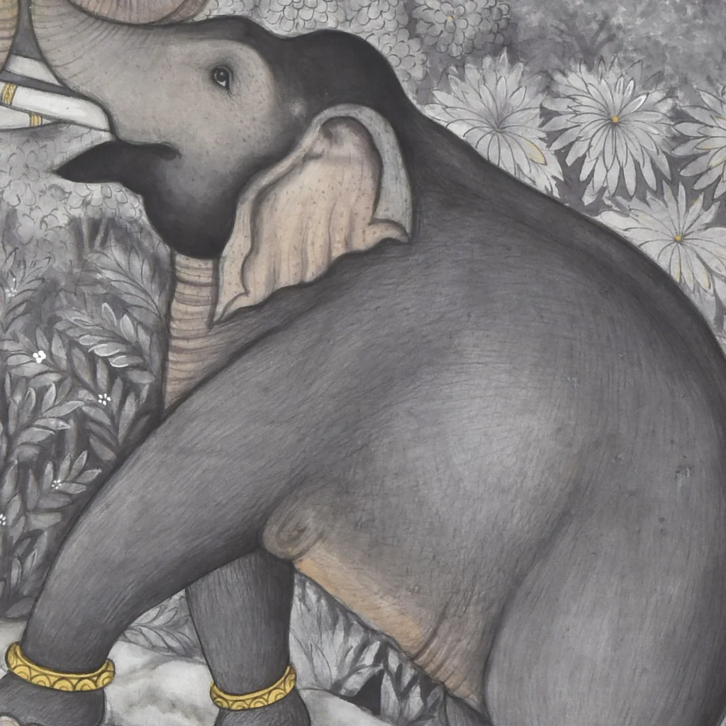 3x4 feet Authentic Jaipur Painting Krishna Bal Roop with Elephants  | SHOBITAM
