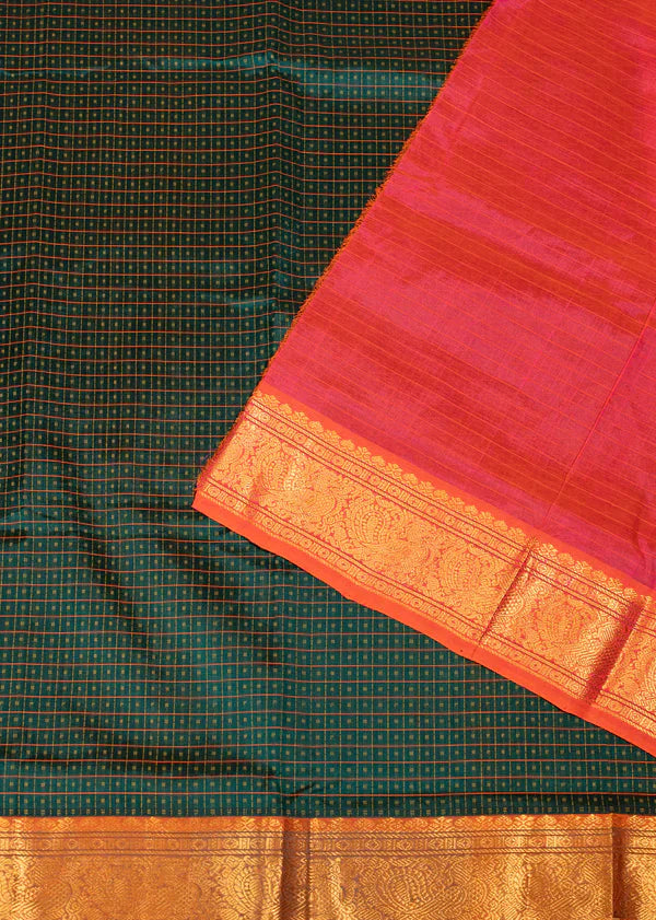 Hunter green With Red Lakshadeepam Kanchi Silk Cotton Saree