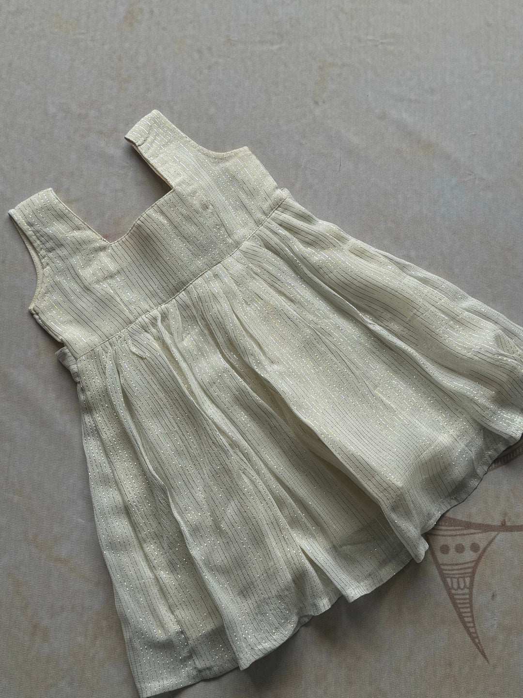 Laila Kids Frock Gold & Silver Lines - Onam Edit Express | SHOBITAM