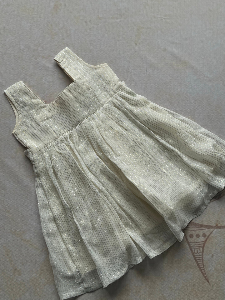 Laila Kids Frock Gold & Silver Lines - Onam Edit Express | SHOBITAM
