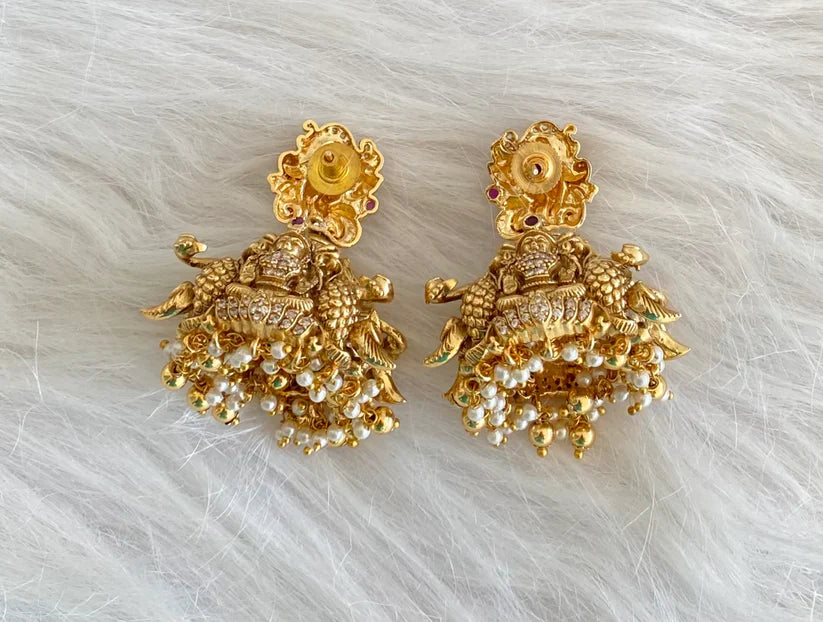 Antique Gold tone Nakshi Peacock Lakshmi Jhumka | SHOBITAM