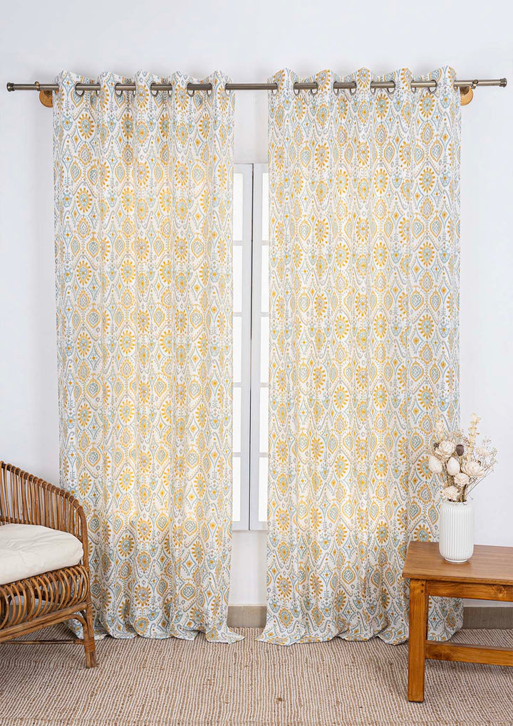 Laya 100% Cotton Printed Curtain for living room & bedroom - Light Reduction - Multicolor - Single Piece | SHOBITAM