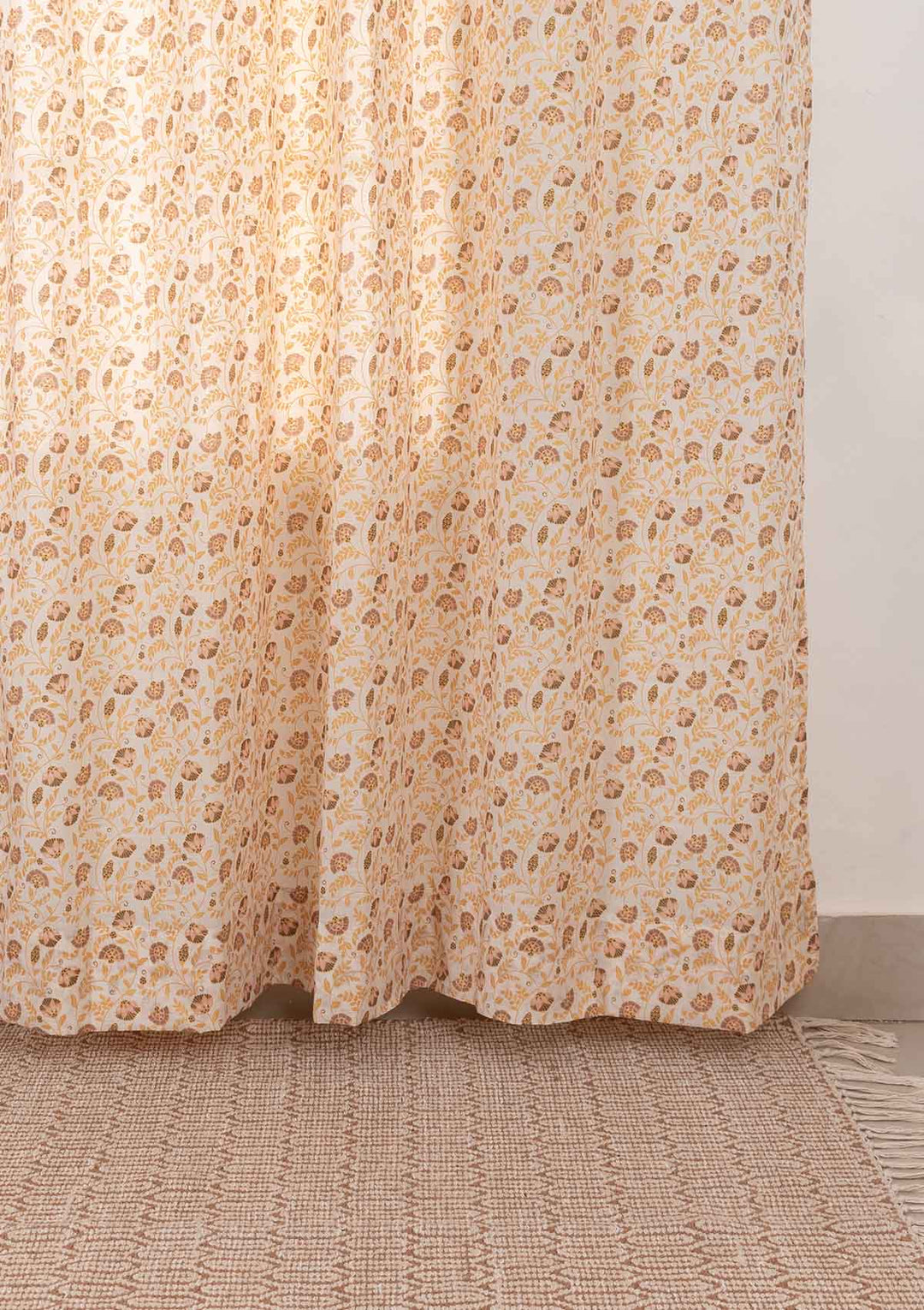 Calico 100% cotton ethnic sheer curtain for living room - Light filtering - Amber - Single Piece | SHOBITAM