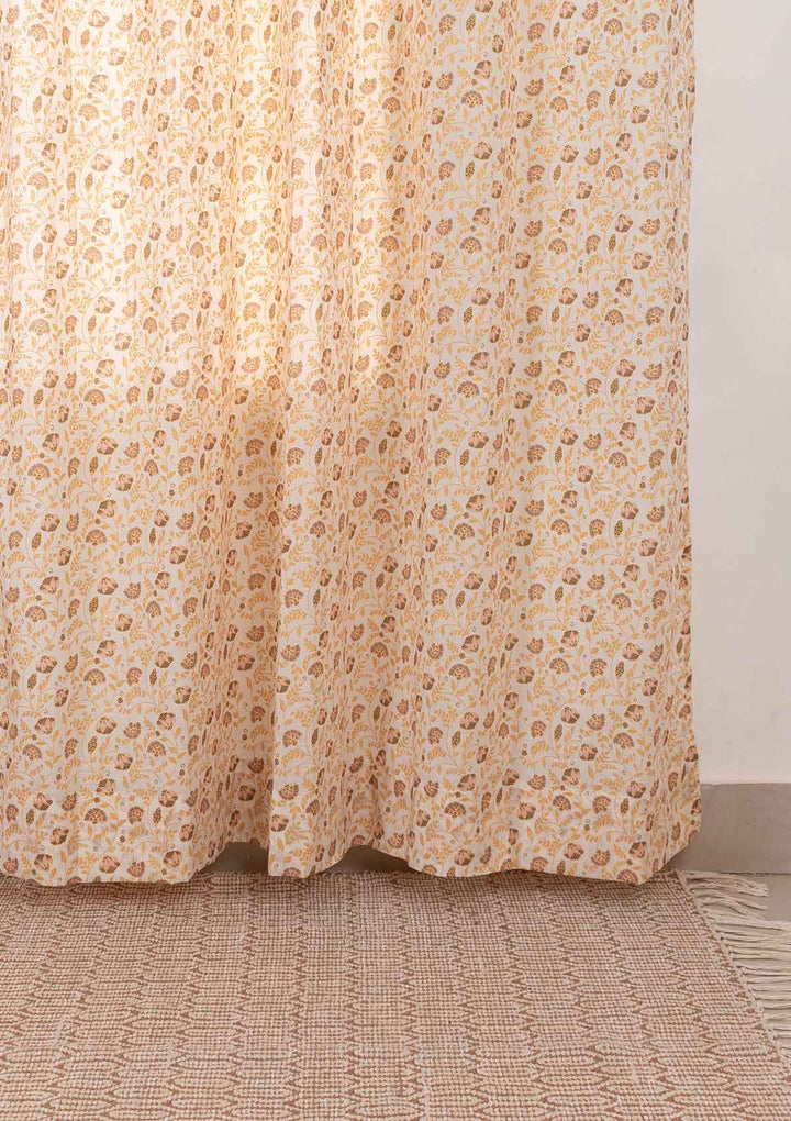 Calico 100% cotton ethnic sheer curtain for living room - Light filtering - Amber - Single Piece | SHOBITAM