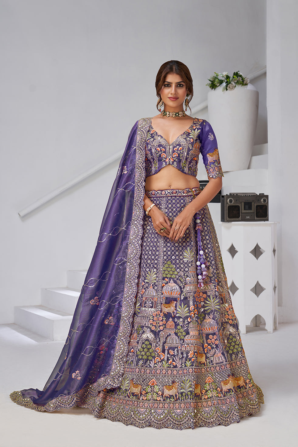 Amira Tissue Organza Purple  Lehenga | SHOBITAM
