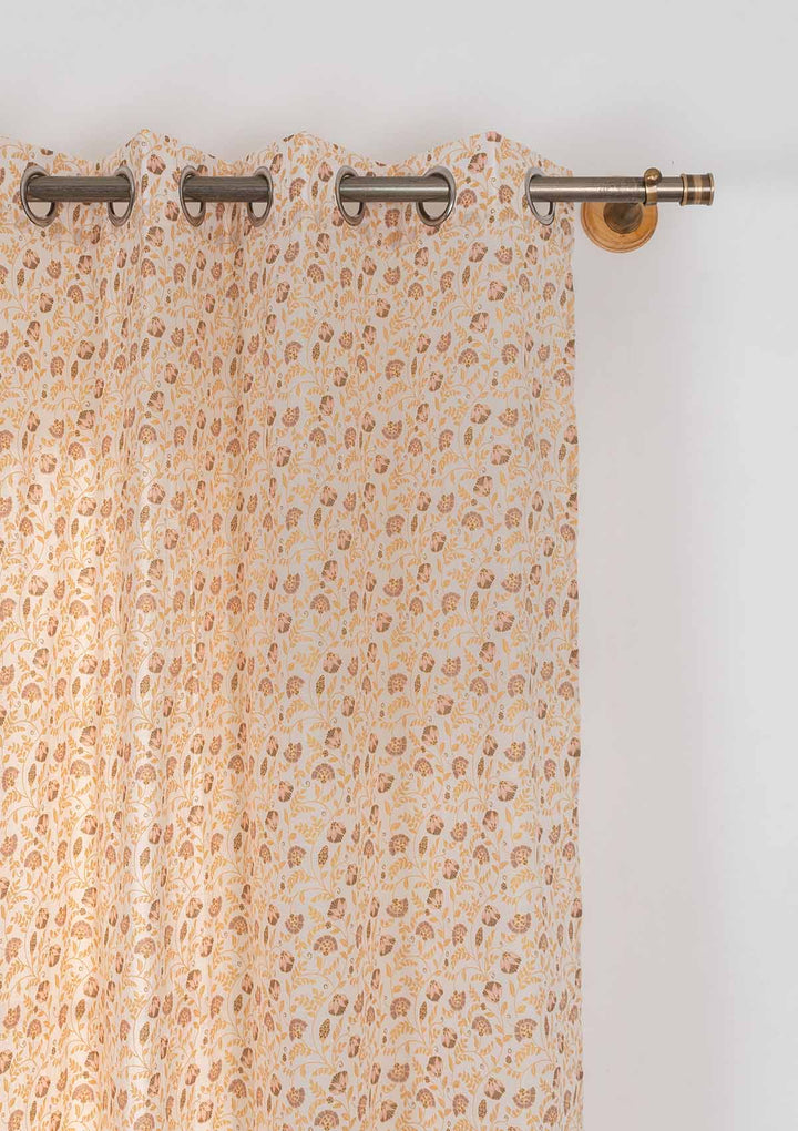 Calico 100% cotton ethnic sheer curtain for living room - Light filtering - Amber - Single Piece | SHOBITAM
